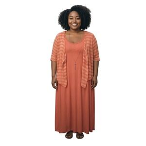 Anthony Richards 2 PC‎ Dress with Attached Jewelry 4X Maxi Sleeveless Orange